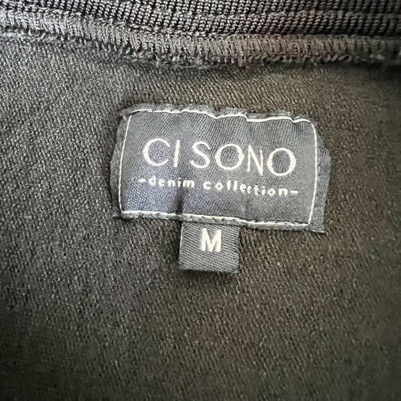 Ci Sono Black Denim Full Zip Long Sleeve Bomber Jacket Women's Size Medium M - Picture 7 of 10